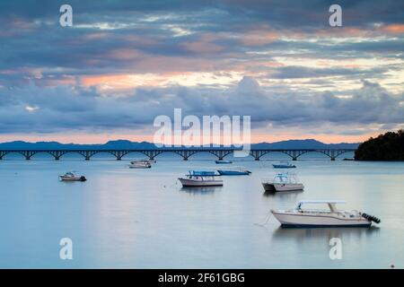 Dominican Republic, Eastern Peninsula De Samana, Semana, View of harbour and Los Puentes - Famous bridge to Nowhere Stock Photo