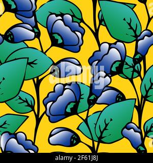 Seamless floral pattern, spring ornament, Malva pink flowers, floral print for textiles, wallpapers and fabrics, vector illustration in doodle style Stock Vector