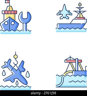 Maritime sector RGB color icons set Stock Vector