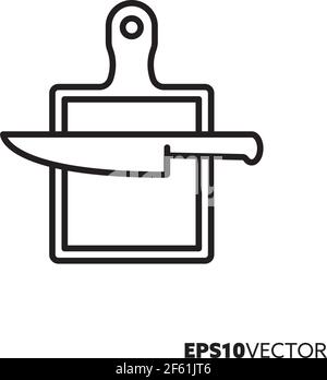 Chopping board and knife line icon. Outline symbol of kitchen equipment. Cooking utensils vector illustration. Stock Vector