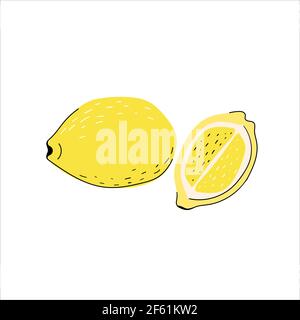 Lemon with slice, isolated on white  Stock Vector