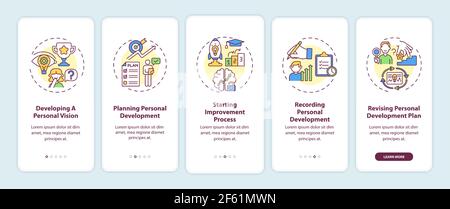 Personal development steps onboarding mobile app page screen with concepts Stock Vector