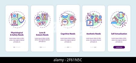 Human being needs onboarding mobile app page screen with concepts Stock Vector