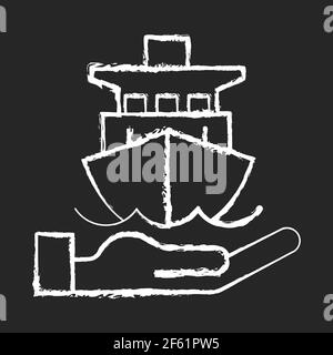 Marine insurance chalk white icon on black background Stock Vector