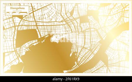 Hangzhou China City Map in Retro Style in Golden Color. Outline Map. Vector Illustration. Stock Vector