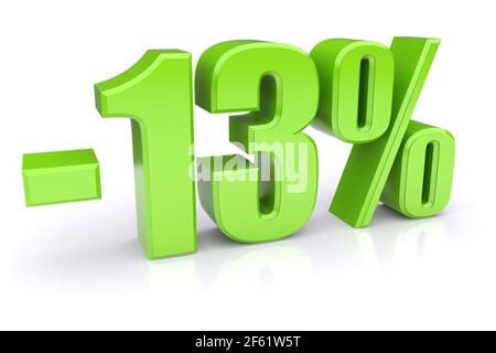 Green 13% discount icon on a white background. 3d rendered image Stock Photo