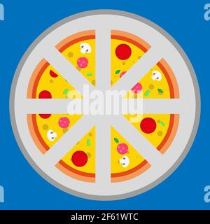 Pizza on a tray. Slice of pizza, vegetarian slice. Food menu illustration isolated. vector pizza .Vector illustration Stock Vector
