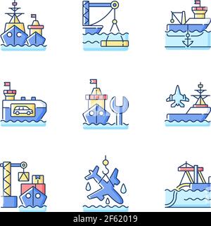 Shipping industry RGB color icons set Stock Vector