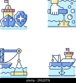 Maritime industry RGB color icons set Stock Vector