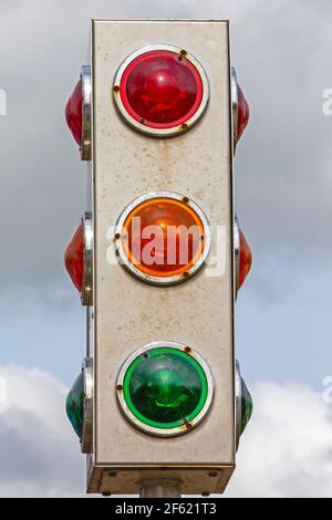 Decorative Traffic Light Pole Red Yellow and Green Stock Photo