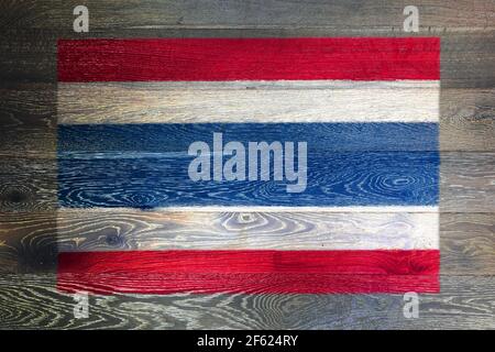 Thailand flag on rustic old wood surface background Stock Photo