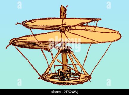 Helical Air Screw or Helicopter, Leonardo Da Vinci Stock Photo