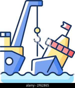 Marine salvage RGB color icon Stock Vector