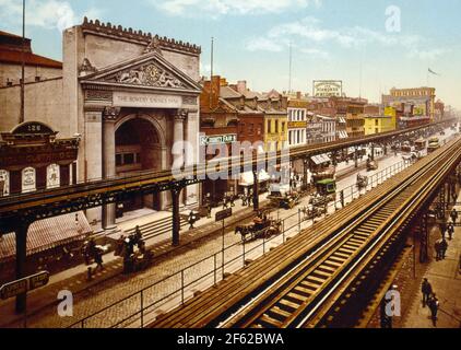 Third Avenue El, The Bowery, New York City, c. 1900 Stock Photo