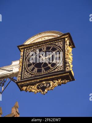17th century Guildhall guilded clock, The High Street, Guildford, Surrey, England, United Kingdom Stock Photo