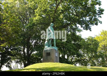 Viking Gange-Rolf or Rollo statue who was a Viking Chief, and the first Duke of Normandy who was born on the island of Giske, close to Alesund. It is Stock Photo