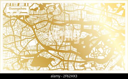 Guangzhou China City Map in Retro Style in Golden Color. Outline Map. Vector Illustration. Stock Vector