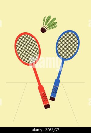 badminton red and blue racket with shuttlecock Stock Vector