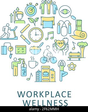 Workplace wellness abstract color concept layout with headline Stock Vector