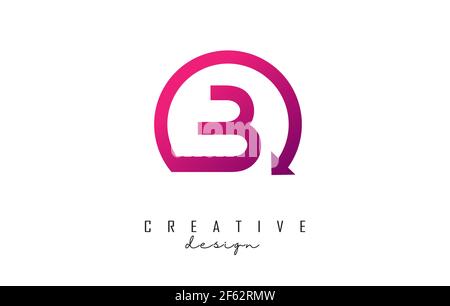 Pink B letter logo design with circle frame and arrow. Creative vector illustration with pink color and letter B. Stock Vector