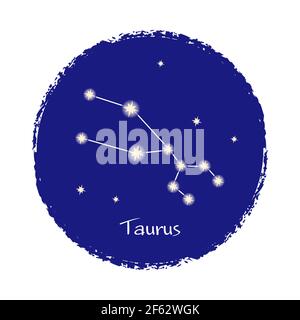 Taurus zodiac constellation sign on dark background. Shining stars in the night sky. Vector illustration. Stock Vector