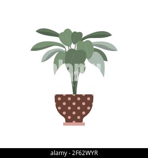 Lush bush in dotted ceramic flower pot isolated on white background Stock Vector