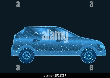 Car low poly wireframe with glowing dots and lines Stock Vector