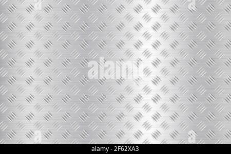 Diamond plate background. Realistic metal texture. Industrial construction. Silver steel or aluminum sheet. Iron material effect. Vector illustration. Stock Vector