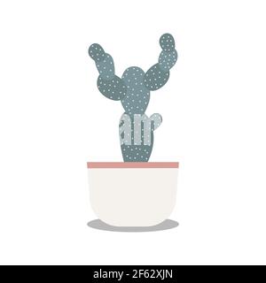 Home cactus in modern flower pot on white background Icon in flat design Stock Vector
