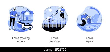 Turf maintenance abstract concept vector illustrations.