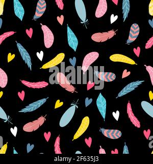 Seamless pattern with a cute bright feathers Stock Vector