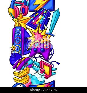 Seamless pattern with gaming items. Cyber sports, computer games, fun recreation. Stock Vector