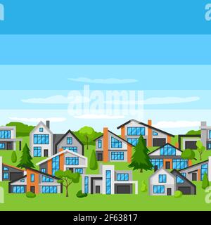 Seamless pattern with modern luxury houses. Real estate cottages. Stock Vector