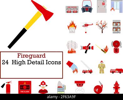 Fireguard Icon Set. Flat Design. Fully editable vector illustration. Text expanded. Stock Vector