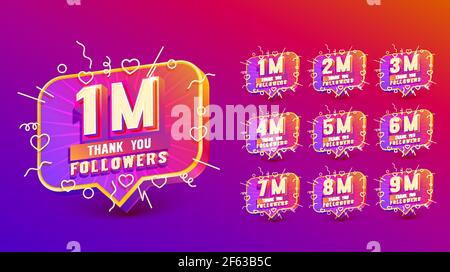 Set collection Thank you followers, peoples online social group, happy banner celebrate, Vector illustration Stock Vector