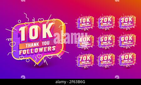 Set collection Thank you followers, peoples online social group, happy banner celebrate, Vector illustration Stock Vector