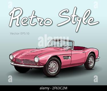 Retro car cabriolet technical draw isolated on white Stock Vector