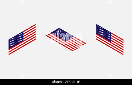 Vector USA flags set in isometric. American flags isolated on white background Vector EPS 10 Stock Vector