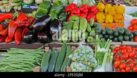 Colorful fresh organic vegetables outside on market stall Stock Photo ...