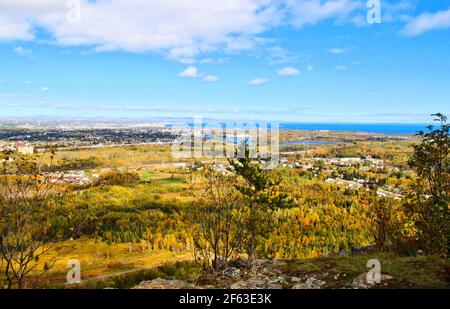 Looking over Thunder Bay and Lake Superior  from the first nation look out on Mt. McKay on a sunny fall day. Stock Photo