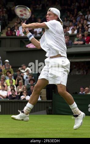 Lleyton Hewitt Tennis Player of Australia, June 2000in action against Jan Michael Gambill of Thailand in the Mens Singles, First Round match on centre one at Wimbledon. Gambill won 6-3, 6-2, 7-5 Stock Photo