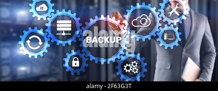Backup Data recovery Cybersecurity. Mixed media technology concept. Stock Photo