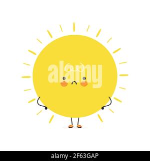 Cute sad Sun character. Vector hand drawn cartoon kawaii character illustration icon. Isolated on white background. Sun character concept Stock Vector