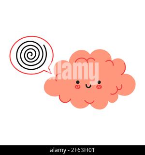 Cute funny brain character and speech bubble. Vector hand drawn cartoon kawaii character illustration icon. Isolated on white background. Brain mental harmony character concept Stock Vector