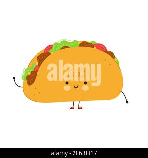 Cute funny Taco character. Vector hand drawn cartoon kawaii character illustration icon. Isolated on white background. Taco character concept Stock Vector