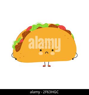 Cute sad Taco character. Vector hand drawn cartoon kawaii character illustration icon. Isolated on white background. Taco character concept Stock Vector