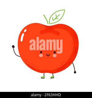 Cute funny Apple character. Vector hand drawn cartoon kawaii character illustration icon. Isolated on white background. Apple character concept Stock Vector