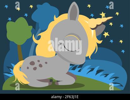 Little baby unicorn. Cheerful kind animal child. Cartoons flat style. Funny. Vector Stock Vector