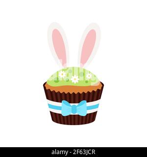 Easter cupcake with bunny ears icon isolated on white background. Stock Vector