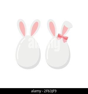 Easter eggs with bunny ears icon set isolated on white background. Stock Vector